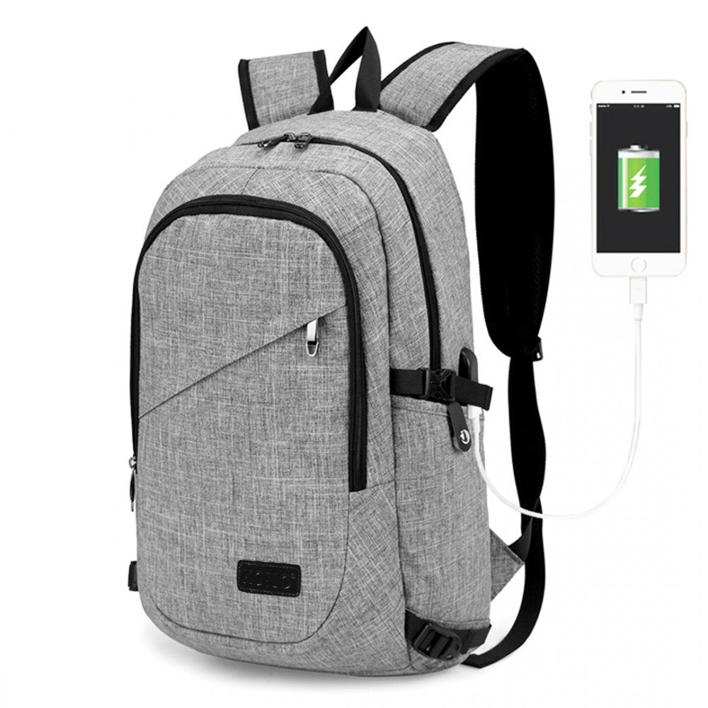 Kono Business Laptop Backpack With USB Charging Port - Grey