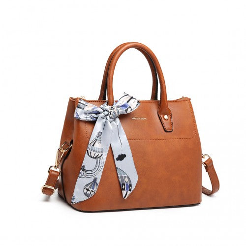 Miss Lulu Silk Scarf Shoulder Bag - Brown