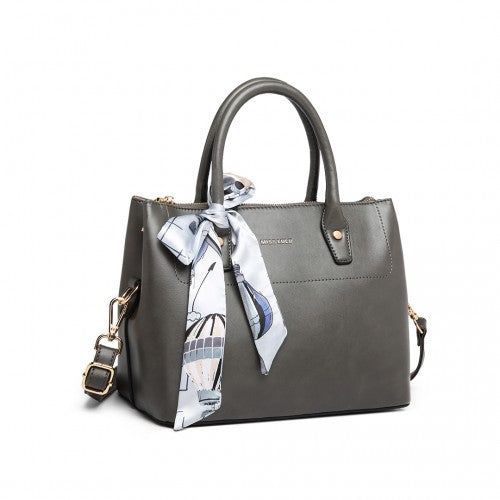 Miss Lulu Silk Scarf Shoulder Bag - Grey