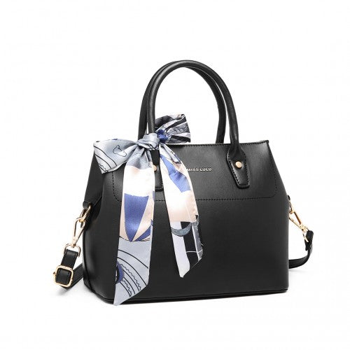 Miss Lulu Silk Scarf Shoulder Bag - Black