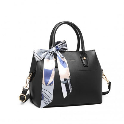 Miss Lulu Silk Scarf Shoulder Bag - Black